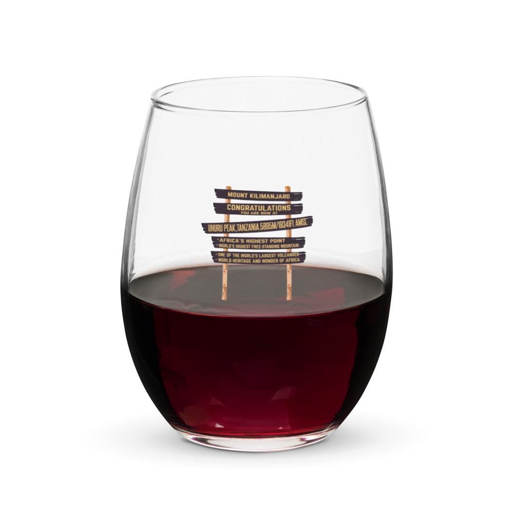 Kilimanjaro Uhuru Sign Stemless wine glass